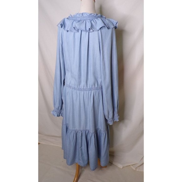 🆕RALPH LAUREN Denim Ruffled Midi Dress Blue 16 - Picture 11 of 12